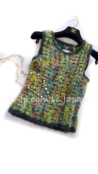 CHANEL 97A Vintage Green Multicolor Fantasy Knit Tops 38 40 シャネル ヴィンテージ グリーン マルチカラー ファンタジー ニット タンクトップ トップス