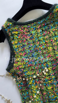 CHANEL 97A Vintage Green Multicolor Fantasy Knit Tops 38 40 シャネル ヴィンテージ グリーン マルチカラー ファンタジー ニット タンクトップ トップス