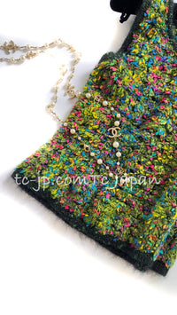 CHANEL 97A Vintage Green Multicolor Fantasy Knit Tops 38 40 シャネル ヴィンテージ グリーン マルチカラー ファンタジー ニット タンクトップ トップス