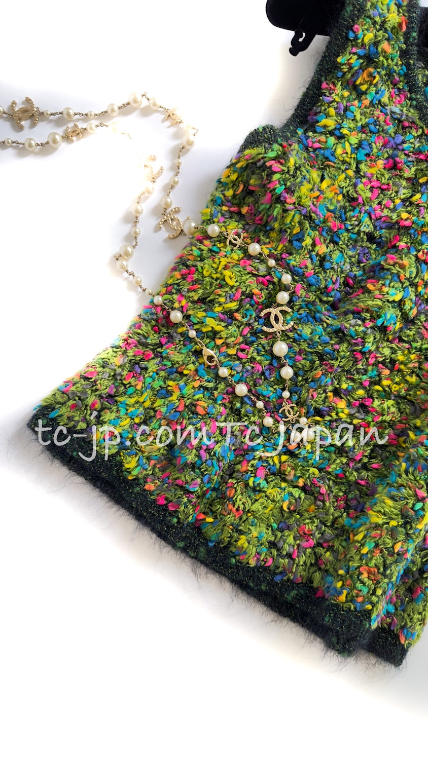 CHANEL 97A Vintage Green Multicolor Fantasy Knit Tops 38 40 シャネル ヴィンテージ グリーン マルチカラー ファンタジー ニット タンクトップ トップス