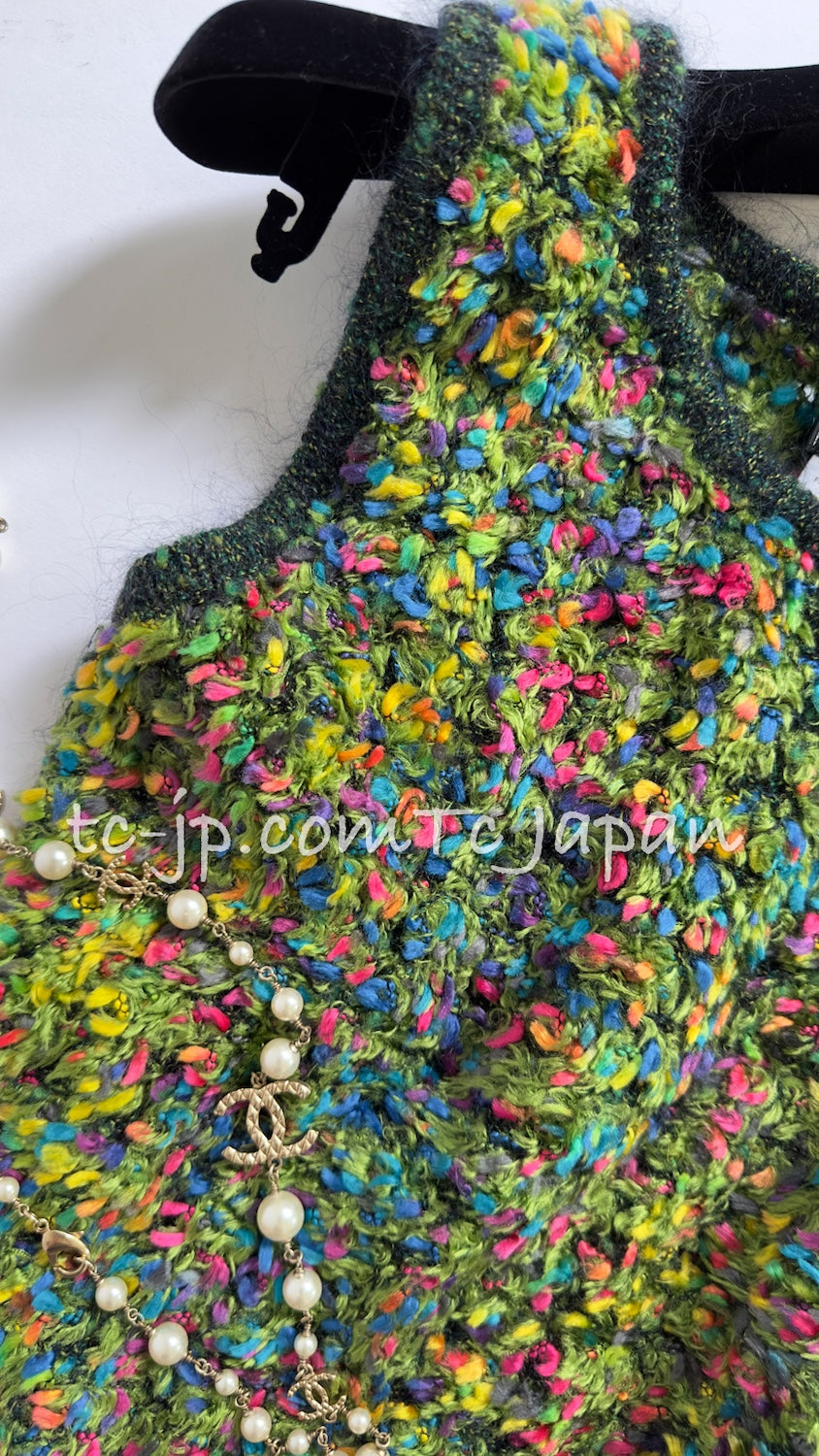 CHANEL 97A Vintage Green Multicolor Fantasy Knit Tops 38 40 シャネル ヴィンテージ グリーン マルチカラー ファンタジー ニット タンクトップ トップス