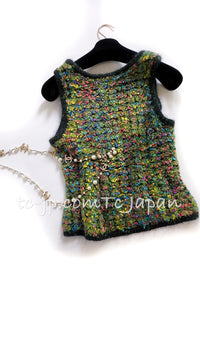 CHANEL 97A Vintage Green Multicolor Fantasy Knit Tops 38 40 シャネル ヴィンテージ グリーン マルチカラー ファンタジー ニット タンクトップ トップス