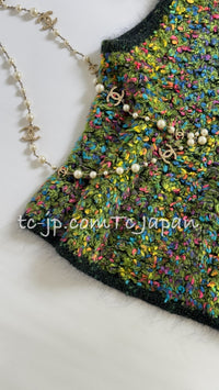 CHANEL 97A Vintage Green Multicolor Fantasy Knit Tops 38 40 シャネル ヴィンテージ グリーン マルチカラー ファンタジー ニット タンクトップ トップス