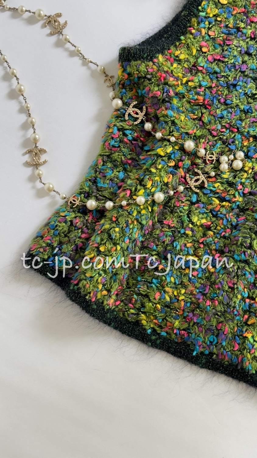 CHANEL 97A Vintage Green Multicolor Fantasy Knit Tops 38 40 シャネル ヴィンテージ グリーン マルチカラー ファンタジー ニット タンクトップ トップス