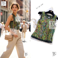 CHANEL 97A Vintage Green Multicolor Fantasy Knit Tops 38 40 シャネル ヴィンテージ グリーン マルチカラー ファンタジー ニット タンクトップ トップス