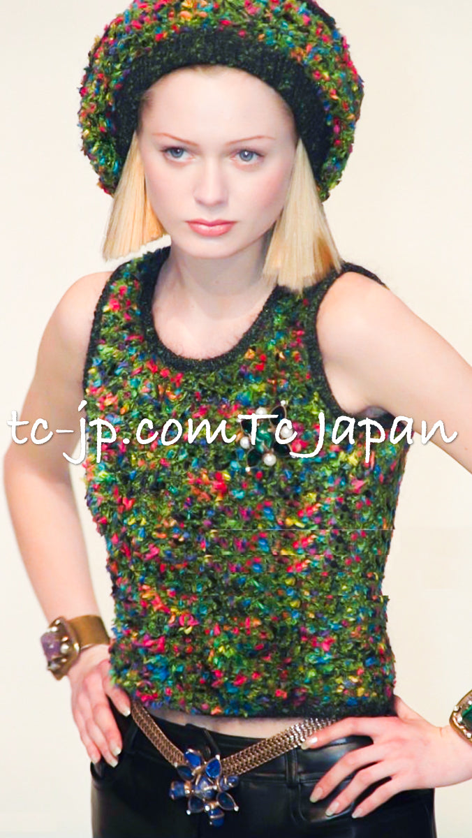 CHANEL 97A Vintage Green Multicolor Fantasy Knit Tops 38 40 シャネル ヴィンテージ グリーン マルチカラー ファンタジー ニット タンクトップ トップス - TC JAPAN