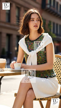 CHANEL 97A Vintage Green Multicolor Fantasy Knit Tops 38 40 シャネル ヴィンテージ グリーン マルチカラー ファンタジー ニット タンクトップ トップス