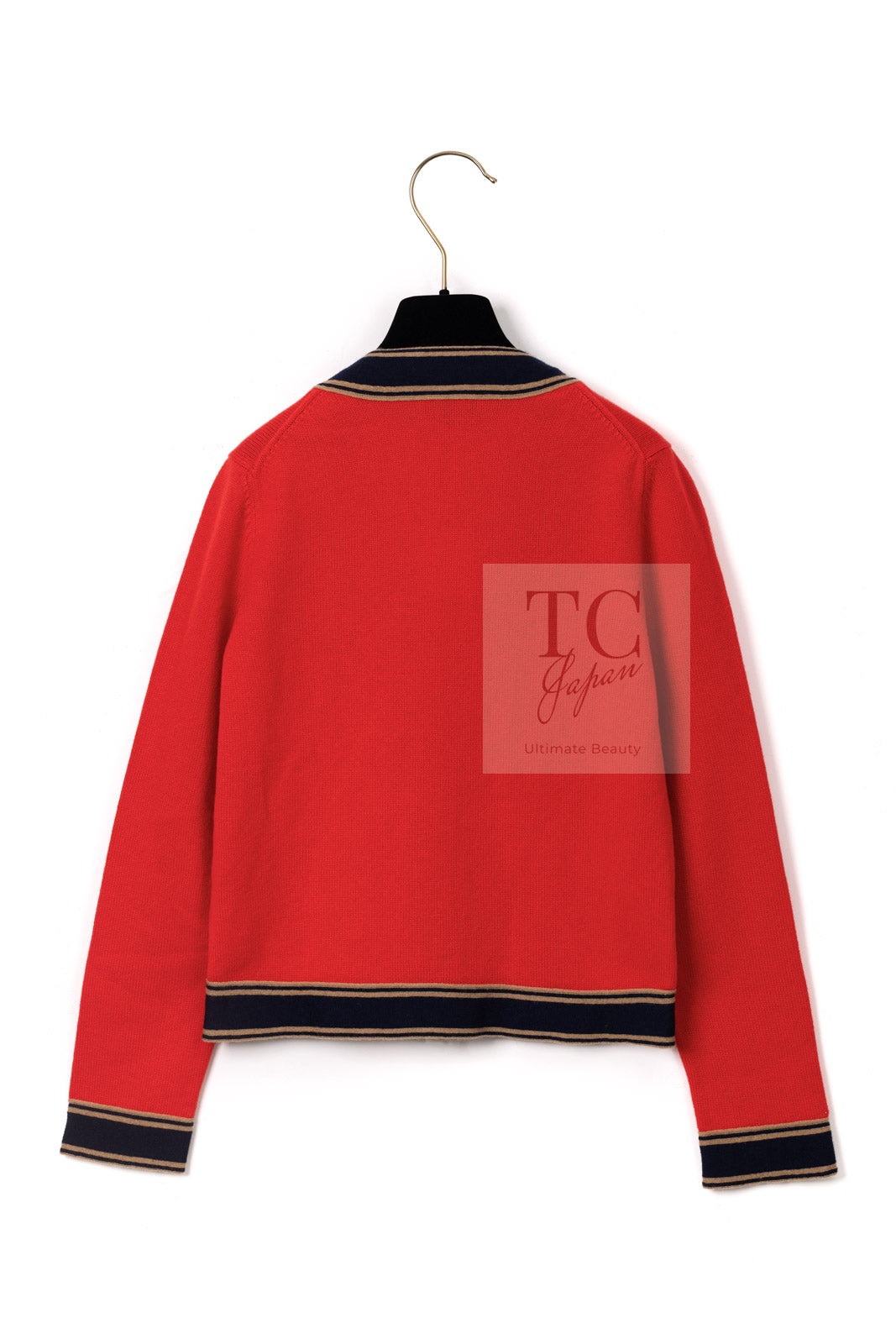 CHANEL 20C Coral Red Navy Brown Cashmere Knit Cardigan 38 シャネル コーラル レッド ネイビー ブラウン カシミア ニット カーディガン 即発