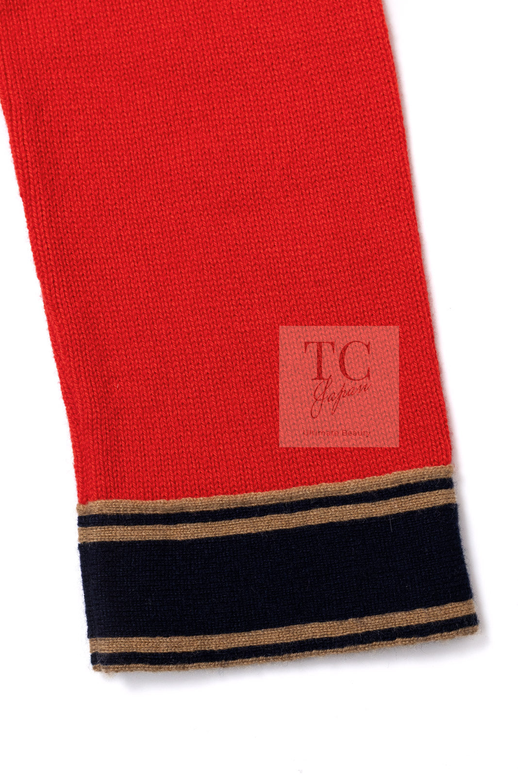 CHANEL 20C Coral Red Navy Brown Cashmere Knit Cardigan 38 シャネル コーラル レッド ネイビー ブラウン カシミア ニット カーディガン 即発