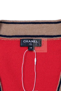CHANEL 20C Coral Red Navy Brown Cashmere Knit Cardigan 38 シャネル コーラル レッド ネイビー ブラウン カシミア ニット カーディガン 即発