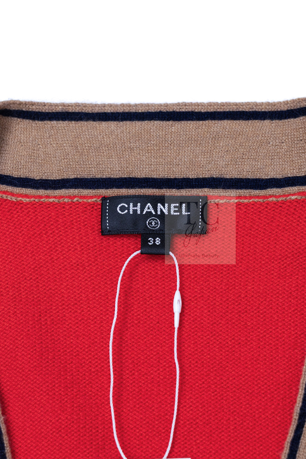 CHANEL 20C Coral Red Navy Brown Cashmere Knit Cardigan 38 シャネル コーラル レッド ネイビー ブラウン カシミア ニット カーディガン 即発