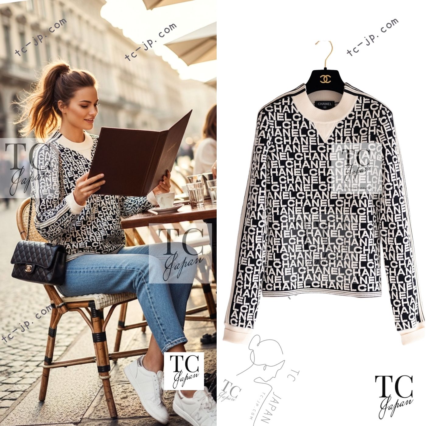 CHANEL 19N Black Ivory Logo Knit Tops Sweater 34 シャネル ブラック アイボリー ロゴ ニット トップス スウェット セーター 即発