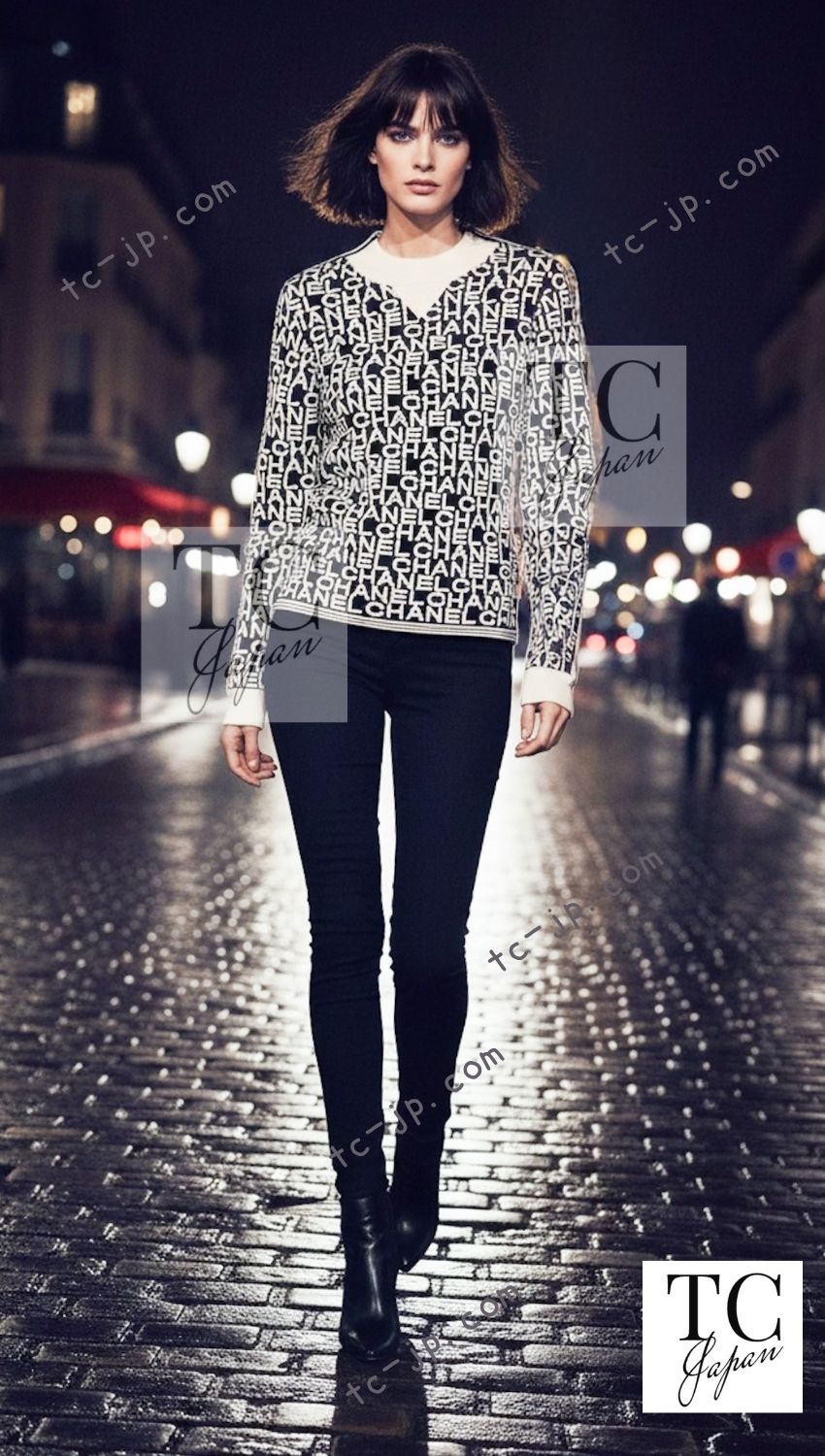 CHANEL 19N Black Ivory Logo Knit Tops Sweater 34 シャネル ブラック アイボリー ロゴ ニット トップス スウェット セーター 即発