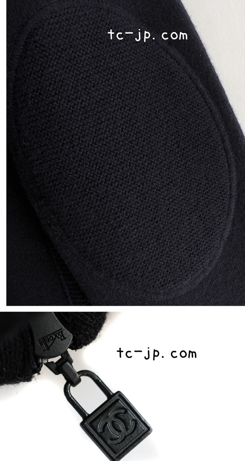 CHANEL 08A Black Wool Sport Knit CC Logo Zipper Coat Cardigan 36 シャネル ブラック ウール100 大きめ CC ロゴ ニット ロング カーディガン コート 即発