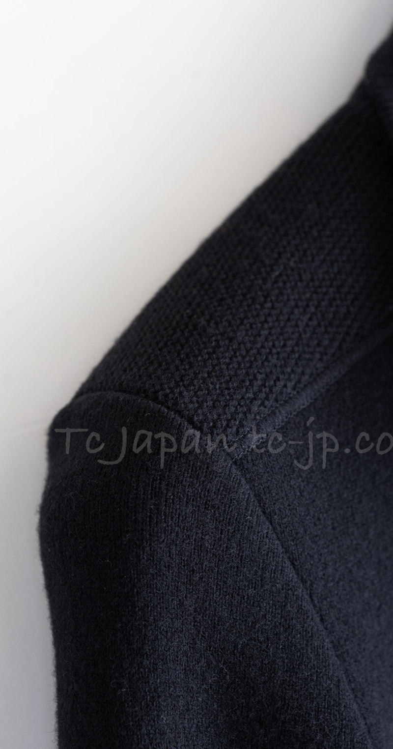 CHANEL 08A Black Wool Sport Knit CC Logo Zipper Coat Cardigan 36 シャネル ブラック ウール100 大きめ CC ロゴ ニット ロング カーディガン コート 即発