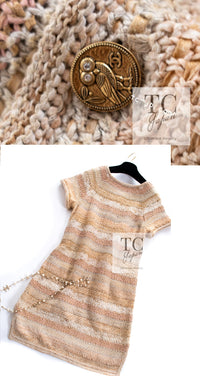 CHANEL 18C Beige Peach Knit Dress 42 シャネル ベージュ ピーチ ニット ワンピース 即発