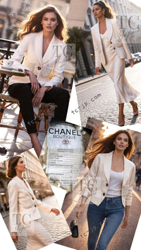 CHANEL 90S Vintage Ivory Cream Pearl Pocket Silk Skirt Jacket Suit 38 シャネル ヴィンテージ アイボリー クリーム パールいっぱい シルク スカート ジャケット スーツ 即発