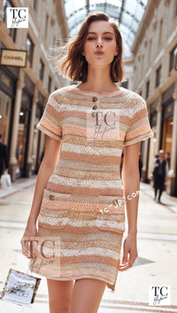CHANEL 18C Beige Peach Knit Dress 42 シャネル ベージュ ピーチ ニット ワンピース 即発