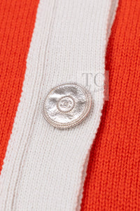 シャネル カーディガン CHANEL 15C オレンジ レッド アイボリー ネイビー カシミヤ 100% バイカラー 36 38