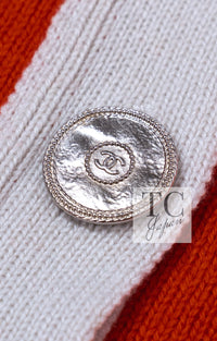 シャネル カーディガン CHANEL 15C オレンジ レッド アイボリー ネイビー カシミヤ 100% バイカラー 36 38