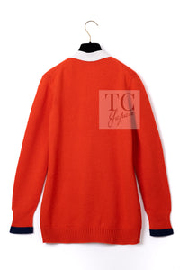 シャネル カーディガン CHANEL 15C オレンジ レッド アイボリー ネイビー カシミヤ 100% バイカラー 36 38