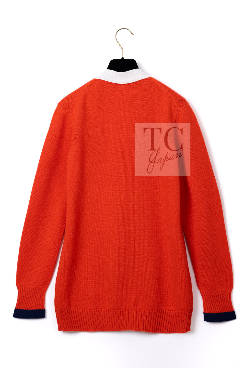 シャネル カーディガン CHANEL 15C オレンジ レッド アイボリー ネイビー カシミヤ 100% バイカラー 36 38