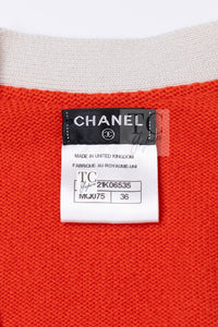 シャネル カーディガン CHANEL 15C オレンジ レッド アイボリー ネイビー カシミヤ 100% バイカラー 36 38