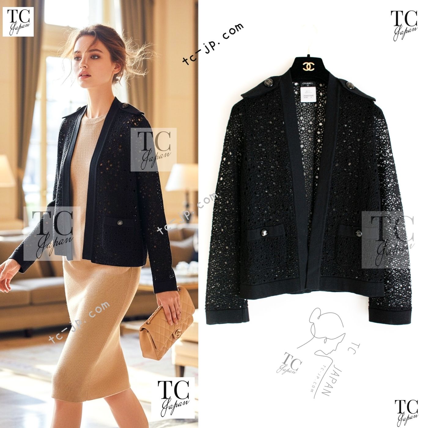 CHANEL 16S Black Cotton Knit Cardigan 38 シャネル ブラック コットン ニット カーディガン 即発