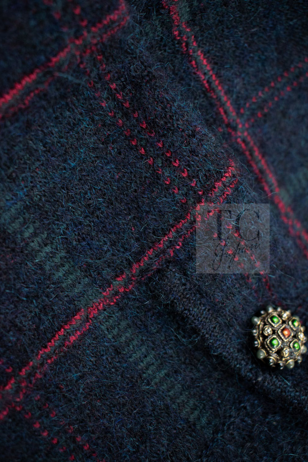 CHANEL 13PF Navy Check Wool Cashmere Mohair Knit Cardigan 36 シャネル ネイビー チェック柄 ウール カシミア モヘア ニット カーディガン 即発