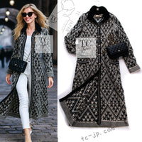 CHANEL 04PF Ivory Black Wool Cashmere Knit Long Cardigan Coat 38 シャネル アイボリー ブラック ウール カシミヤ ニット ロング カーディガン コート 即発
