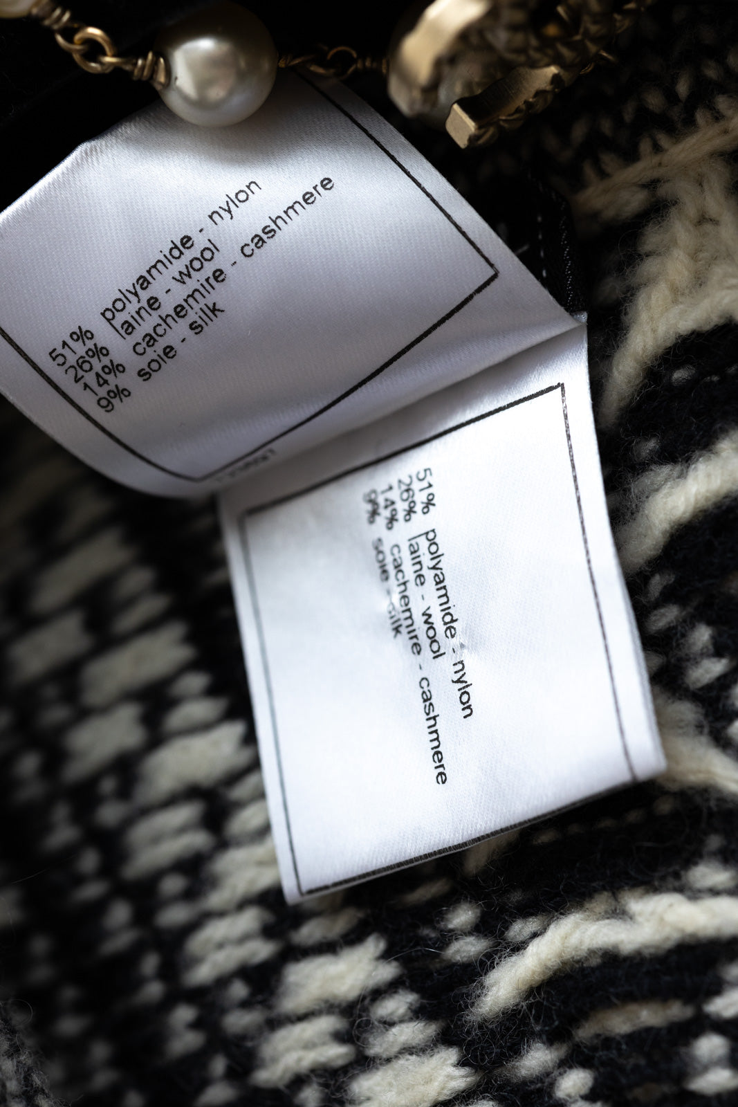 シャネル コート CHANEL アイボリー ブラック ウール カシミヤ ニット