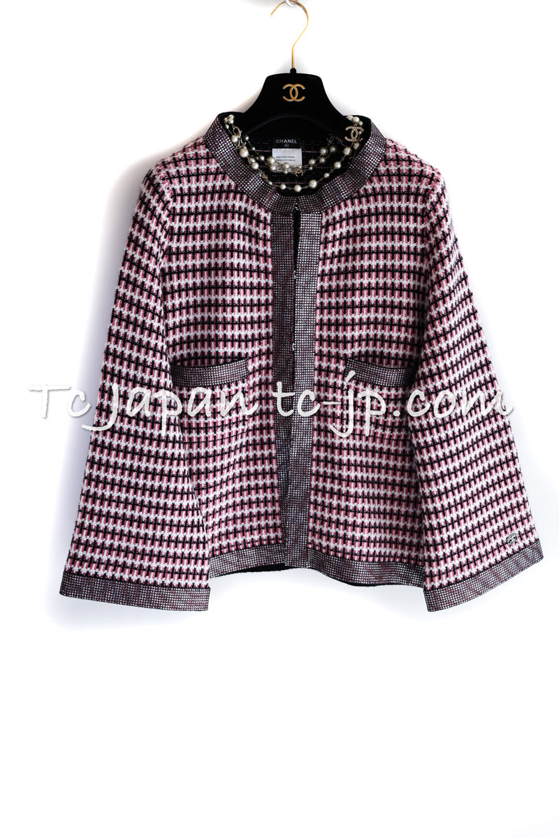 CHANEL 11S Pink Rhinestone Trim Cashmere Knit Jacket Cardigan 38 シャネル ピンク 豪華 ラインストーン カシミア ニット ジャケット カーディガン 即発