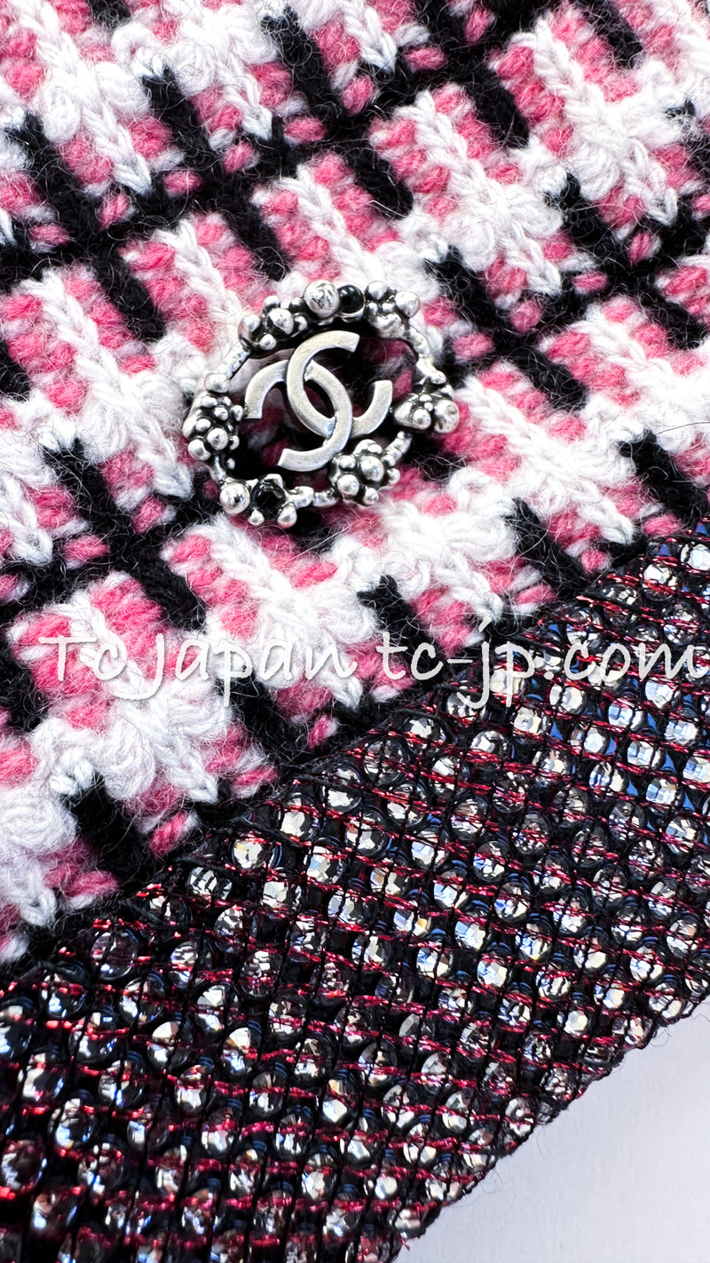 CHANEL 11S Pink Rhinestone Trim Cashmere Knit Jacket Cardigan 38 シャネル ピンク 豪華 ラインストーン カシミア ニット ジャケット カーディガン 即発