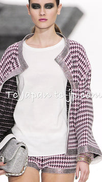 CHANEL 11S Pink Rhinestone Trim Cashmere Knit Jacket Cardigan 38 シャネル ピンク 豪華 ラインストーン カシミア ニット ジャケット カーディガン 即発