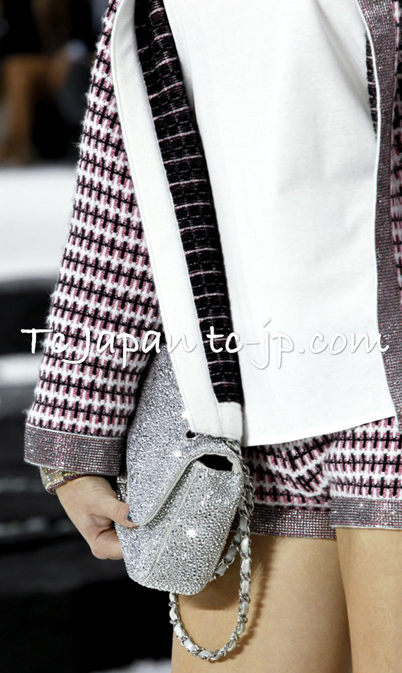 CHANEL 11S Pink Rhinestone Trim Cashmere Knit Jacket Cardigan 38 シャネル ピンク 豪華 ラインストーン カシミア ニット ジャケット カーディガン 即発