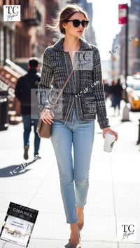 CHANEL 11A Gray Cashmere Silk Wool Chain Knit Cardigan 38 40 シャネル グレー カシミヤ シルク ウール チェーン アクセサリー ニット カーディガン 即発