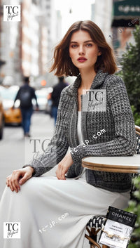 CHANEL 11A Gray Cashmere Silk Wool Chain Knit Cardigan 38 40 シャネル グレー カシミヤ シルク ウール チェーン アクセサリー ニット カーディガン 即発