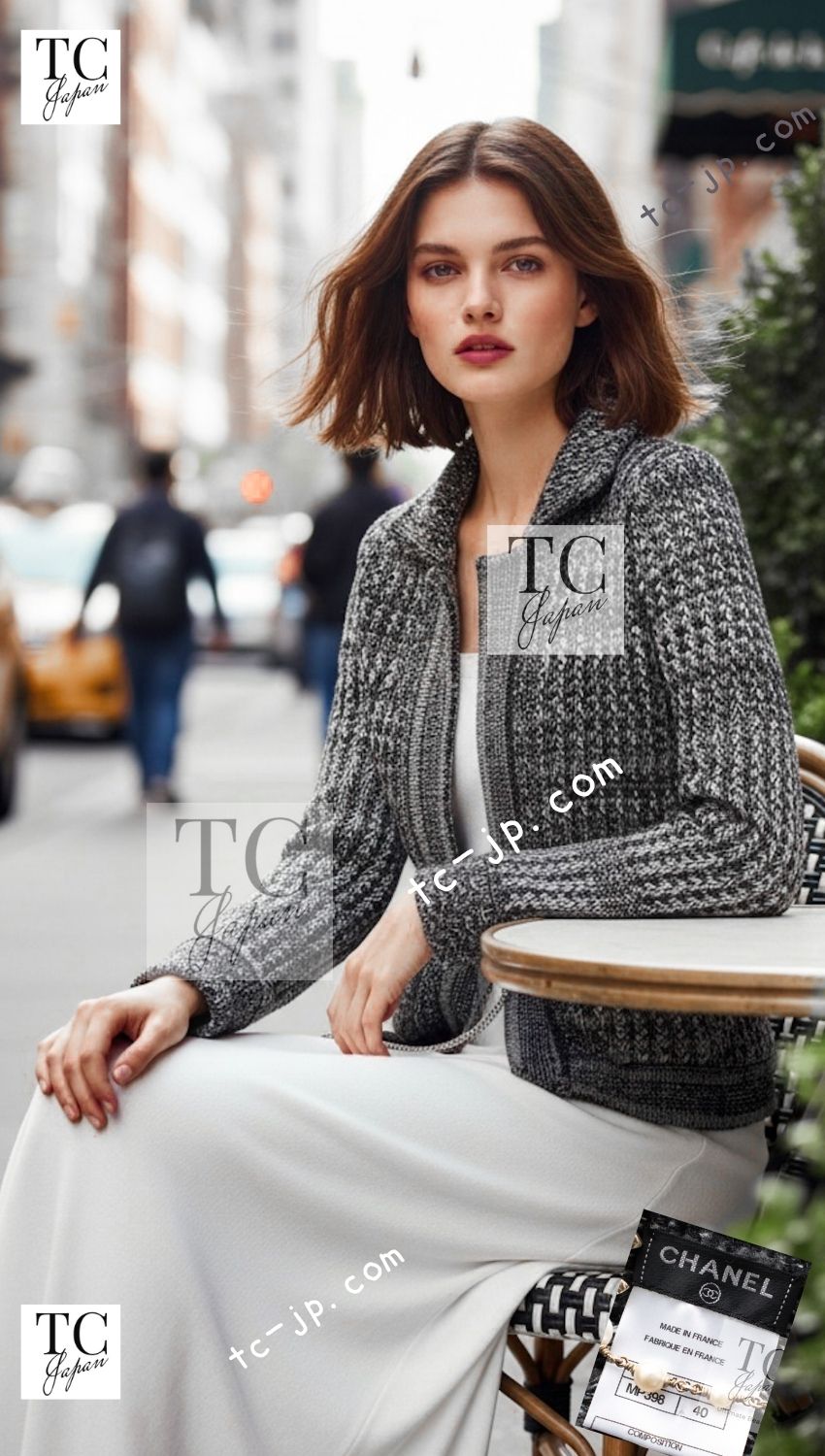 CHANEL 11A Gray Cashmere Silk Wool Chain Knit Cardigan 38 40 シャネル グレー カシミヤ シルク ウール チェーン アクセサリー ニット カーディガン 即発
