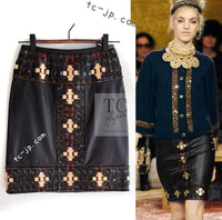 CHANEL 11PF Black Brown Gold Lambskin Leather Skirt 34 シャネル ブラック ブラウン ゴールド ラムスキン レザー スカート 即発