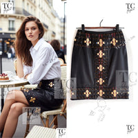 CHANEL 11PF Black Brown Gold Lambskin Leather Skirt 34 シャネル ブラック ブラウン ゴールド ラムスキン レザー スカート 即発