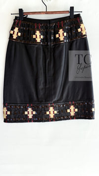 CHANEL 11PF Black Brown Gold Lambskin Leather Skirt 34 シャネル ブラック ブラウン ゴールド ラムスキン レザー スカート 即発