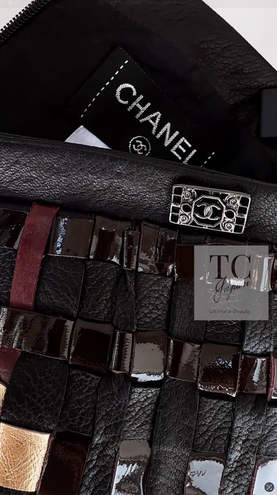 シャネル スカート CHANEL ブラック ブラウン ゴールド ラムスキン