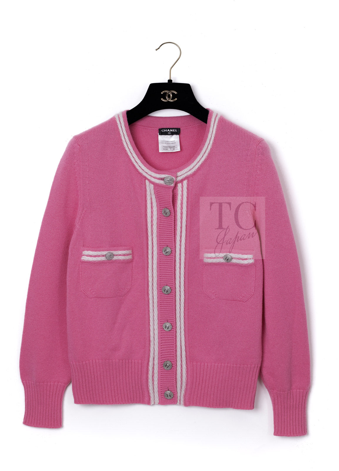 CHANEL 12C Pink White Cashmere Knit Cardigan 38 シャネル ピンク ホワイト カシミア ニット カーディガン