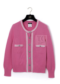 CHANEL 12C Pink White Cashmere Knit Cardigan 38 シャネル ピンク ホワイト カシミア ニット カーディガン