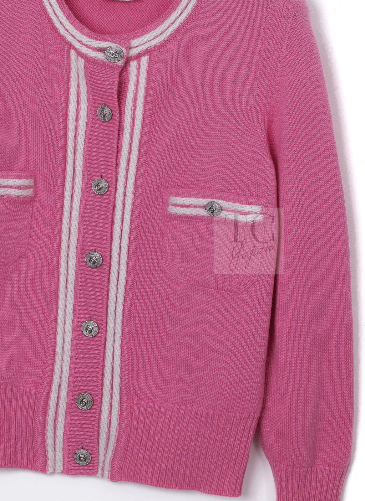 CHANEL 12C Pink White Cashmere Knit Cardigan 38 シャネル ピンク ホワイト カシミア ニット カーディガン