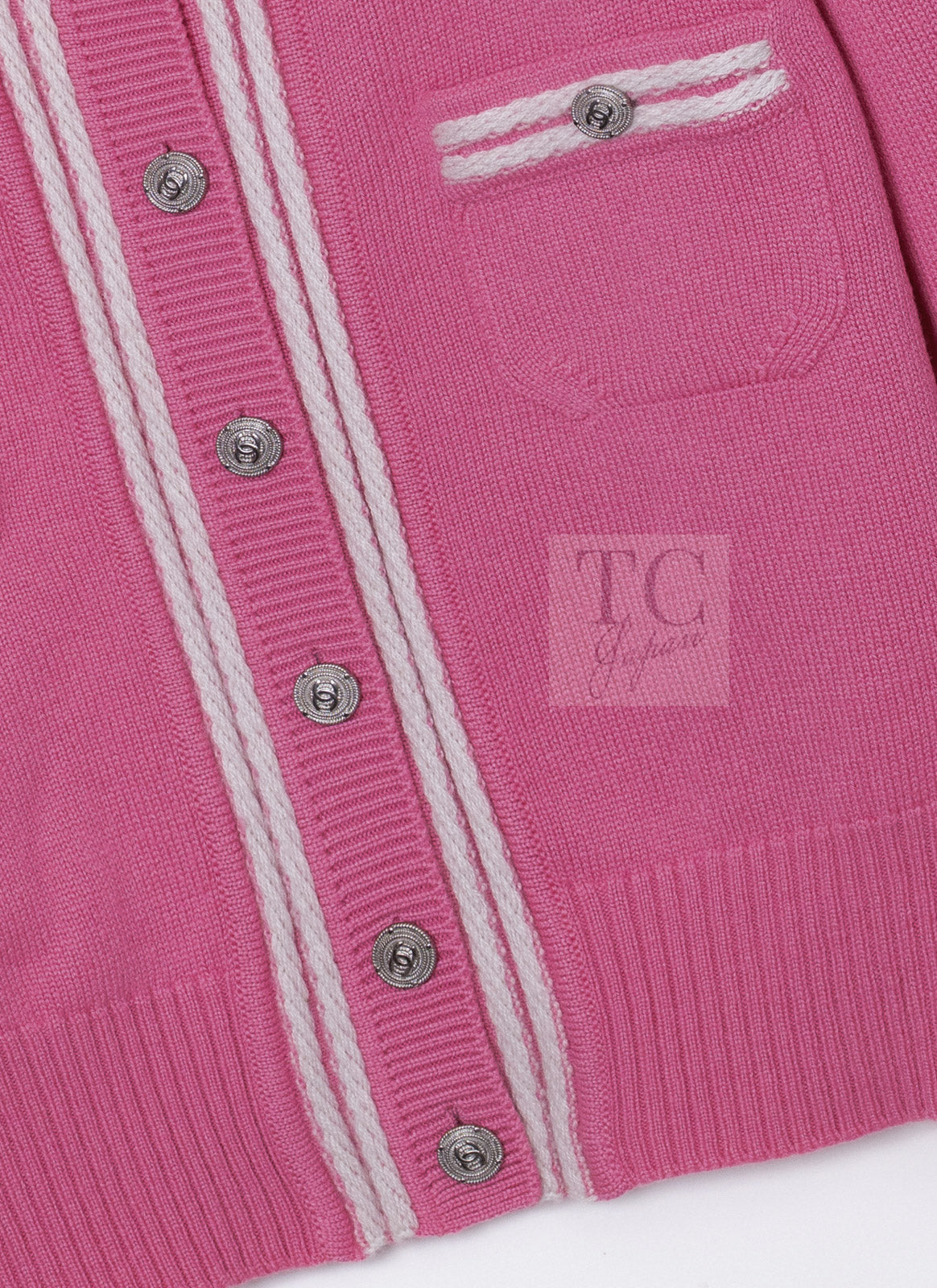 CHANEL 12C Pink White Cashmere Knit Cardigan 38 シャネル ピンク ホワイト カシミア ニット カーディガン
