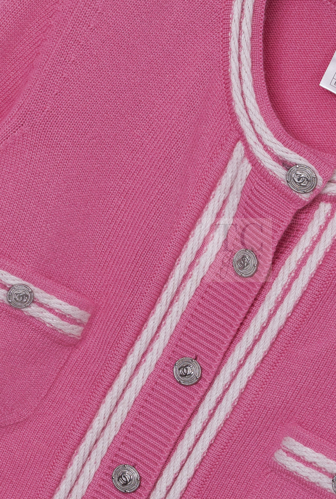 CHANEL 12C Pink White Cashmere Knit Cardigan 38 シャネル ピンク ホワイト カシミア ニット カーディガン