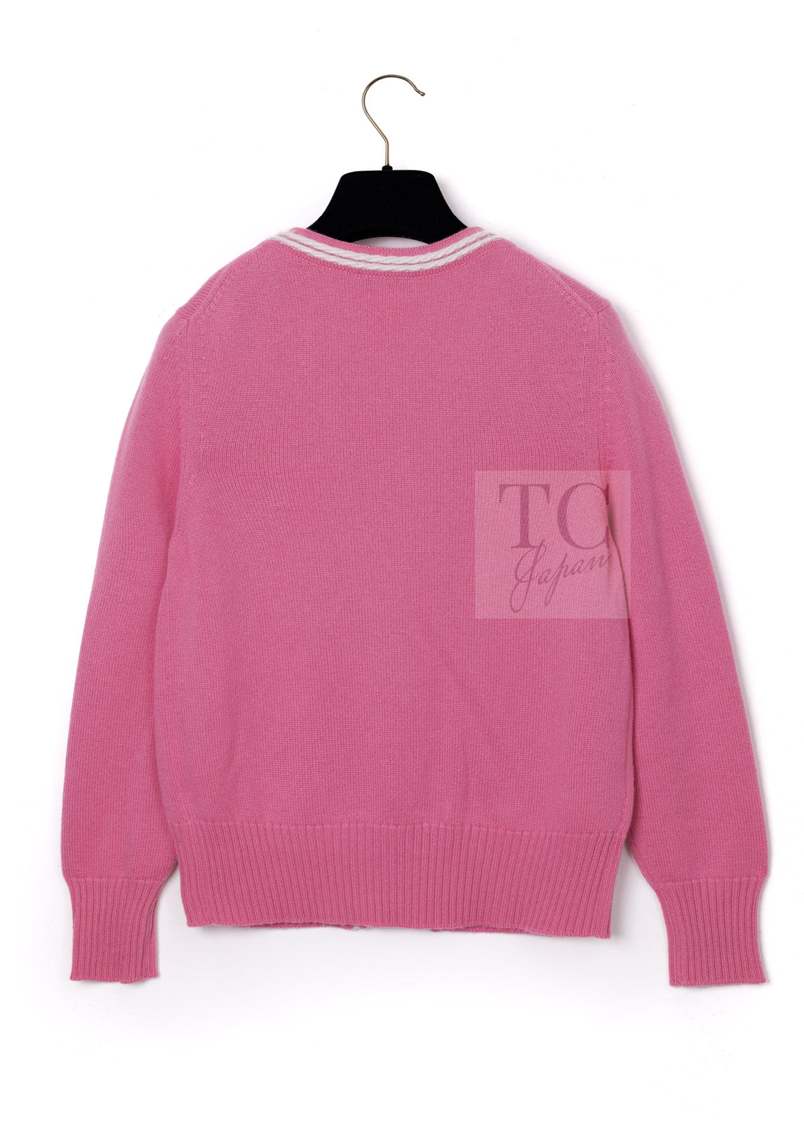 CHANEL 12C Pink White Cashmere Knit Cardigan 38 シャネル ピンク ホワイト カシミア ニット カーディガン