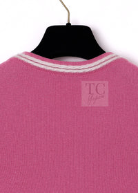 CHANEL 12C Pink White Cashmere Knit Cardigan 38 シャネル ピンク ホワイト カシミア ニット カーディガン