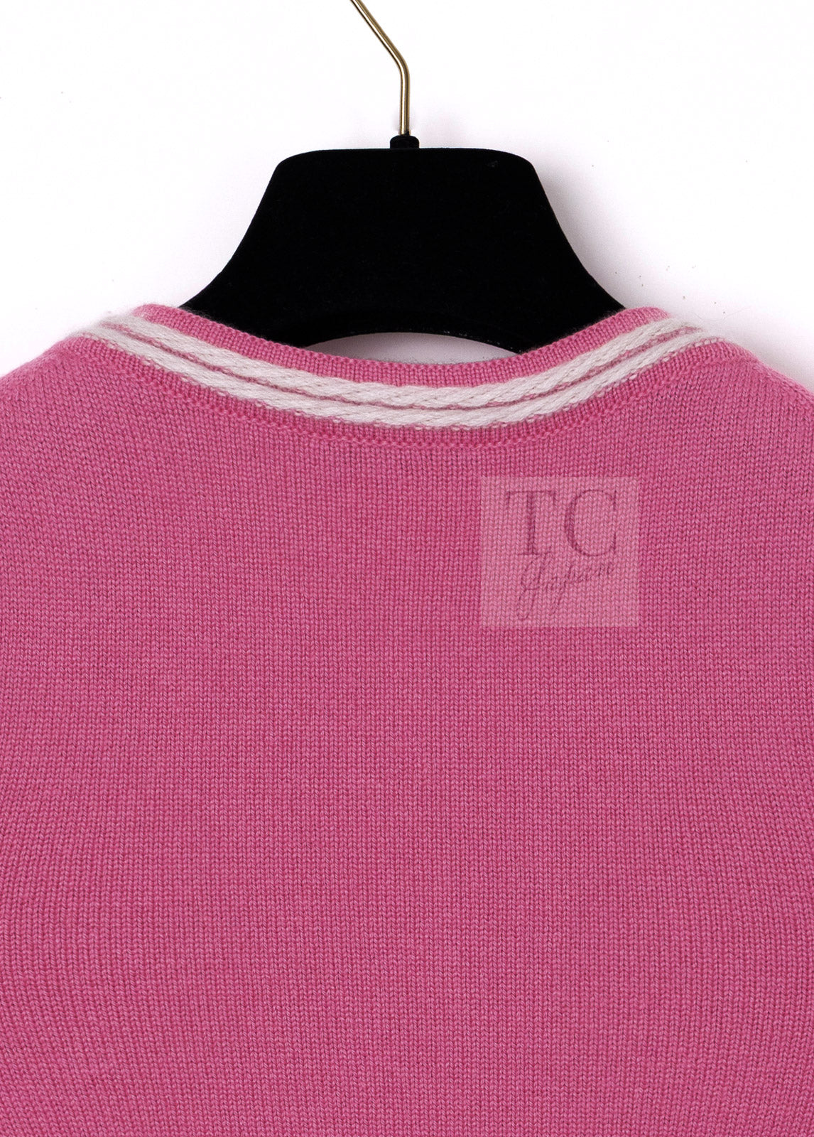 CHANEL 12C Pink White Cashmere Knit Cardigan 38 シャネル ピンク ホワイト カシミア ニット カーディガン